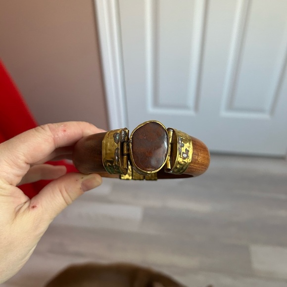 Other - 4/$100 tribal Wood and Gold-Tone Bangle with Jasper Stone 🎁